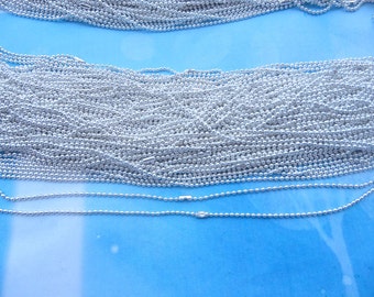 25pcs Shiny Silver Ball Chain Necklaces with connectors.. 27.5 inch Chain 1.5 mm wholesale--MN86