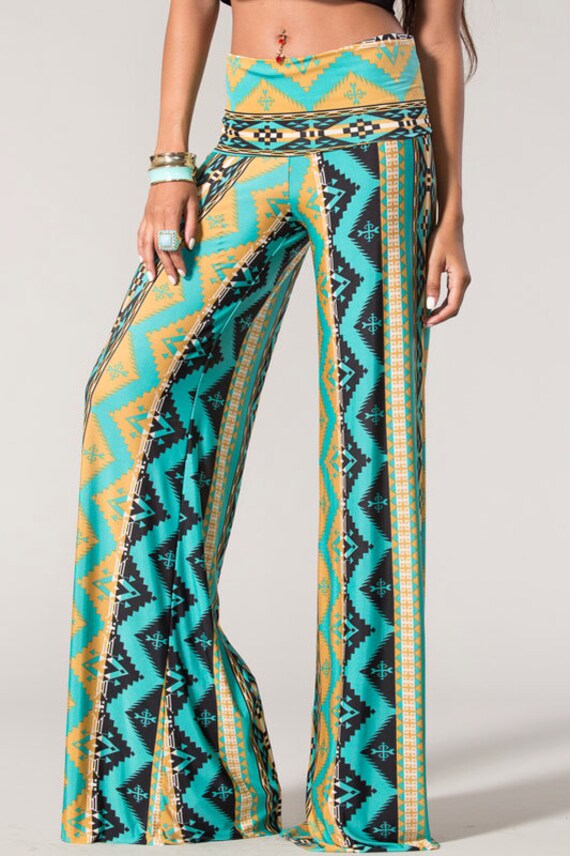 Green Printed Wide Leg Pants by SabrinaFashionTrends on Etsy