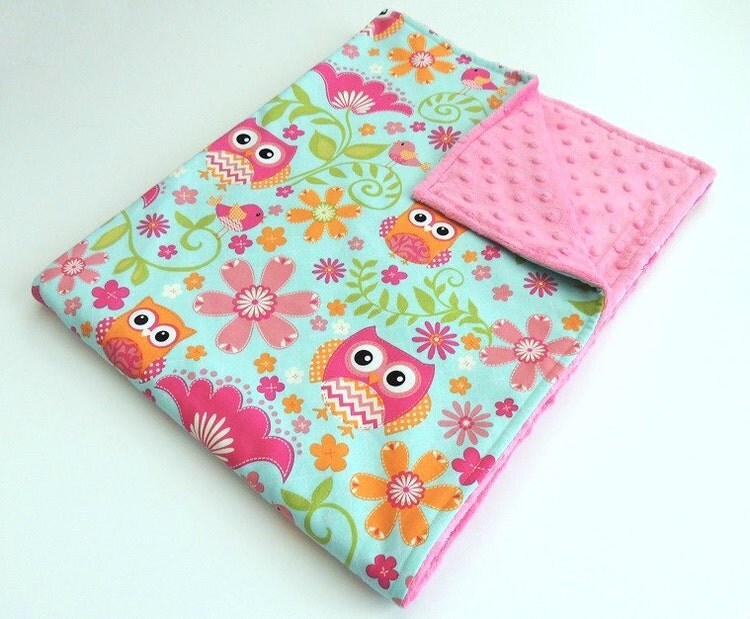 Pink Owl Minky Blanket MADE TO ORDER by charlottechicstore