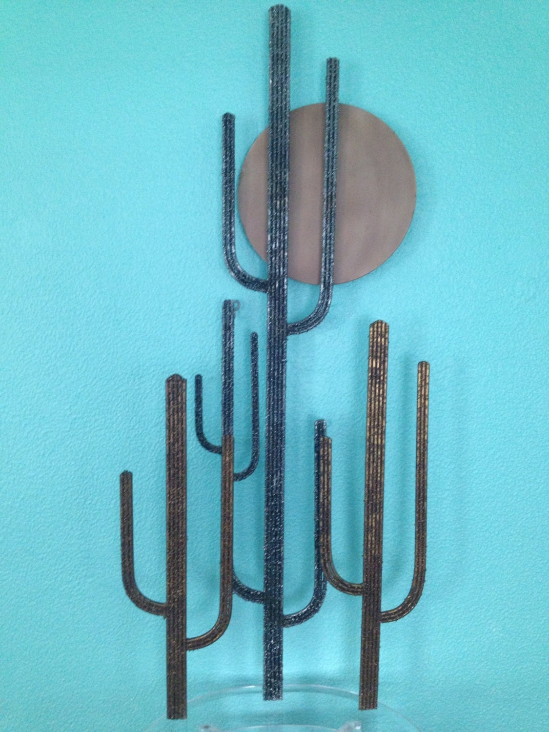 Vintage Metal Cactus Art Wall Hanging Mid Century Modern