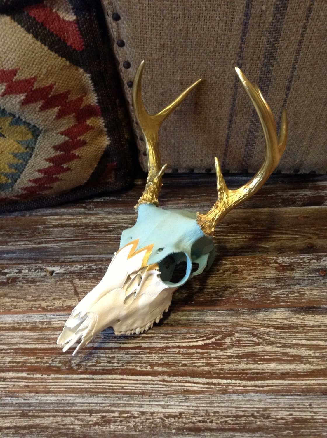Shabby Chic Chevron Deer Skull