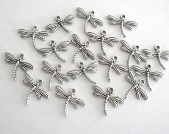 Small Size Dragonfly Charms, Antique Silver Color Metal , 10 in a Pack, CLJewelrySupply