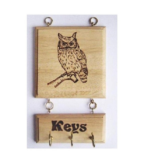 Items similar to Wooden wall mounted key holder with burning of a Owl