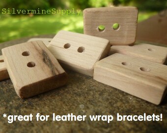 Wooden Buttons - Wood Buttons - Artisan Buttons - Handmade Wood Buttons - Rectangular Buttons - Square Buttons - Wrap Bracelet Button