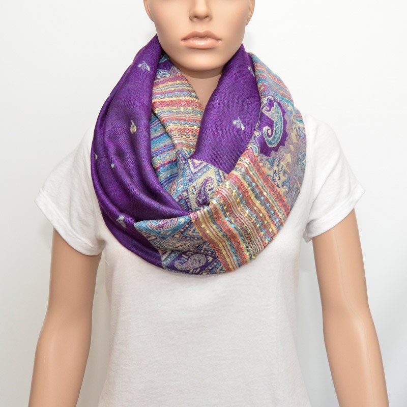 Mulricolored Scarf Infinity scarf with paisley floral