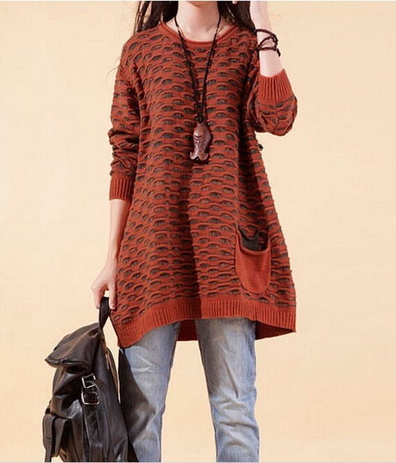 Long Sleeved wool cotton casual loose sweater Dress by LYDRESS