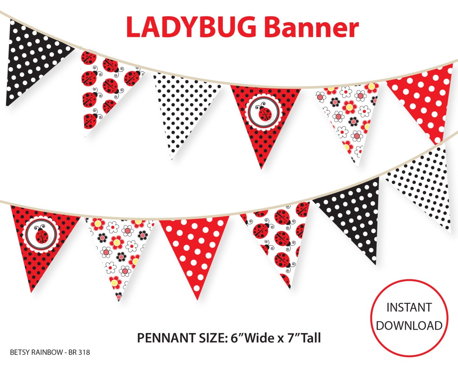 Ladybug banner printable banner DIY party bunting pennants