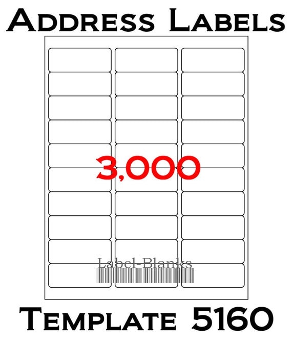 3000 Laser / Ink Jet Labels - 100 Sheets - 1" x 2 5/8" - Avery Template 5160 - Blank White ...
