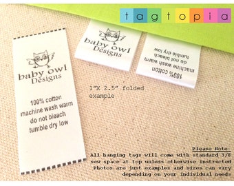 Qty 100~ FOLDED Custom Clothing Labels ~ thermal printed textile/clothing tags- FOLDED