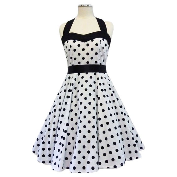 50's White and Black Polka Dot Rockabilly Dress Swing