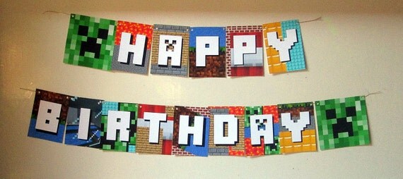 Minecraft Birthday Banner Printable SMALL Size - INSTANT DOWNLOAD Il_570xn
