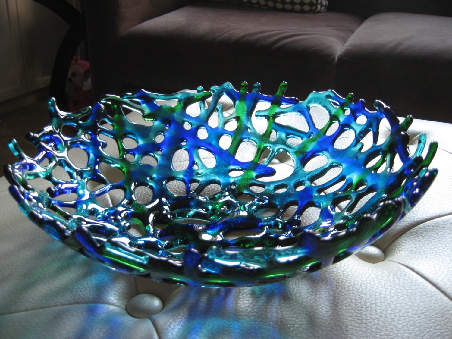 Blue And Green Coral Fused Glass Bowl
