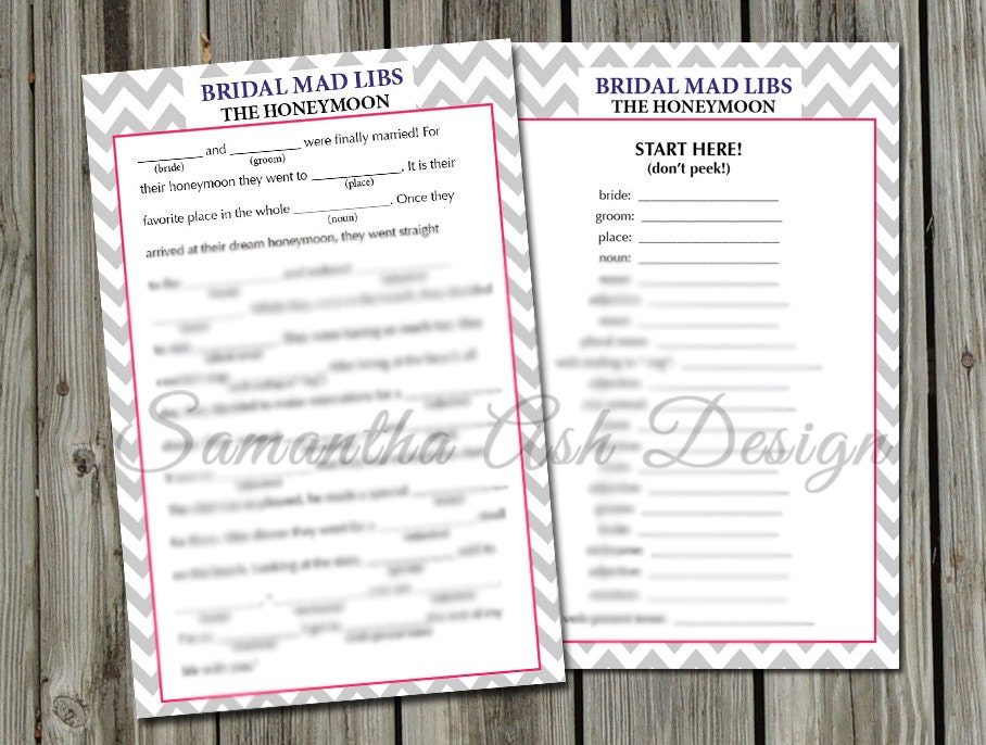 Bridal Mad Libs PDF Instant Download The