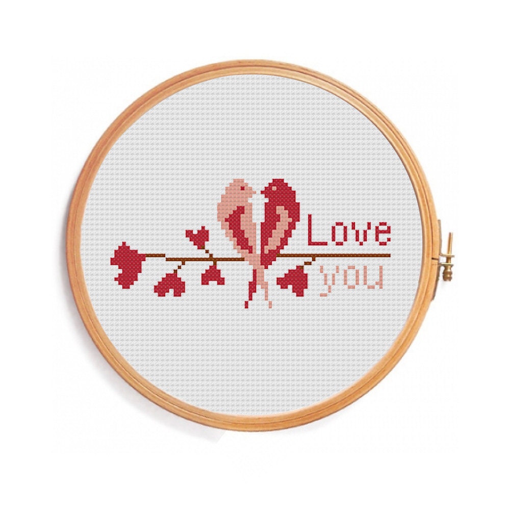Love Birds Love You cross stitch pattern gift for