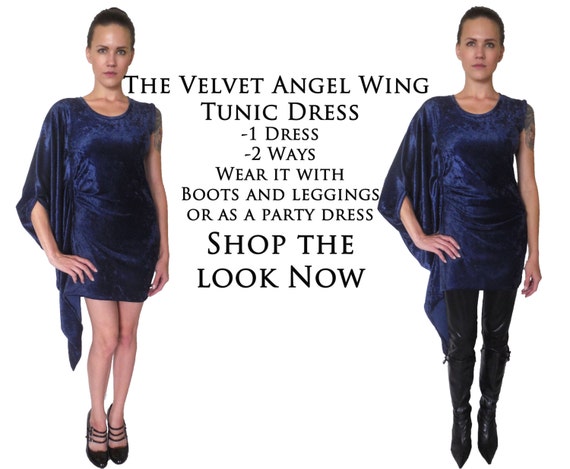 Asymmetrical Blue Velvet Angel Wing Tunic Dress