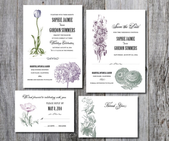 Printable Wedding Invitation Suite Botanical Invitations Rustic Set Printable Wedding Invitation Suite Botanical Invitations Rustic Set