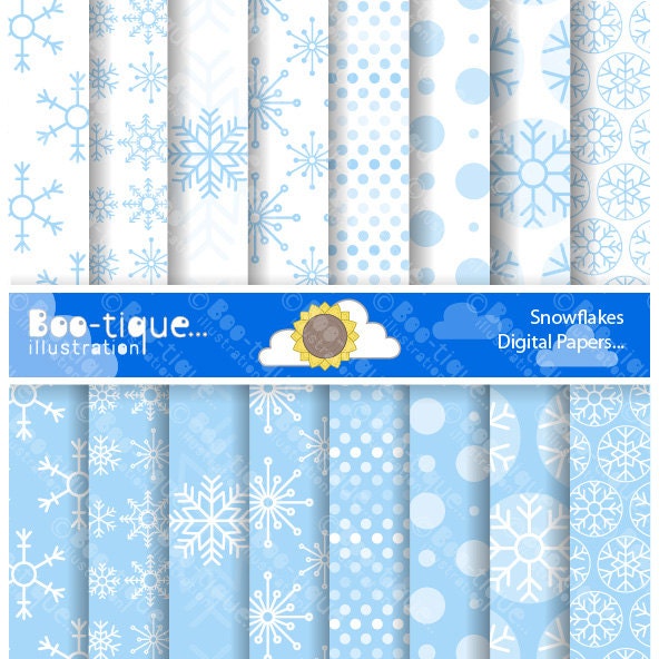 Snowflake Digital Scrapbboking Papers For Instant Download Snow