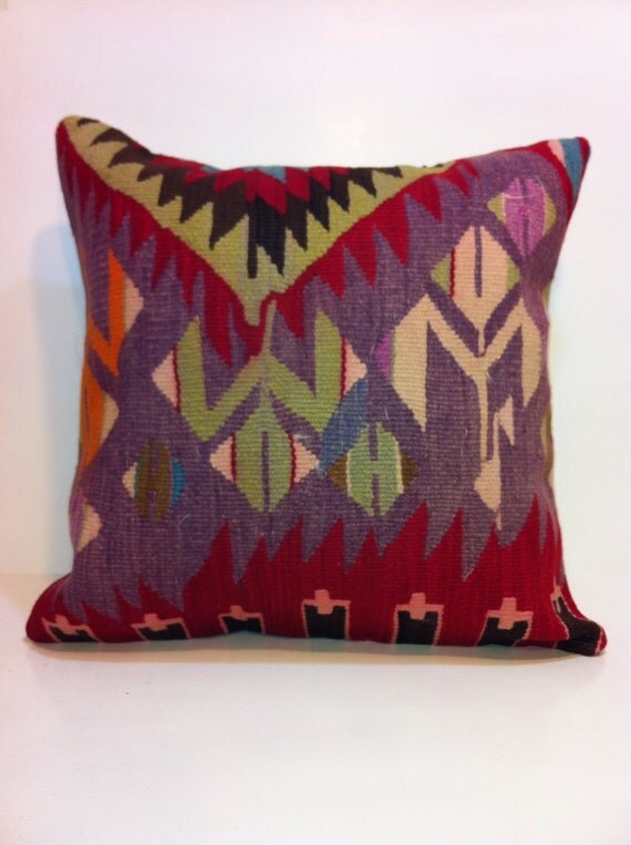 Antique Kilim Pillow with Ethnic Design by antiquecushions on Etsy