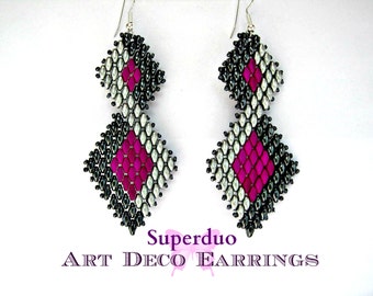 Tutorial Superduo Earrings Peyote Art Deco Instant Pattern Download Suitable for all levels. Original design by Butterfly Bead Kits