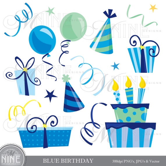BLUE BIRTHDAY Clip Art: Vector Birthday Clip Art Instant