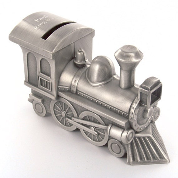 Personalized Pewter Train Money Bank Train Piggy Bank & Coin