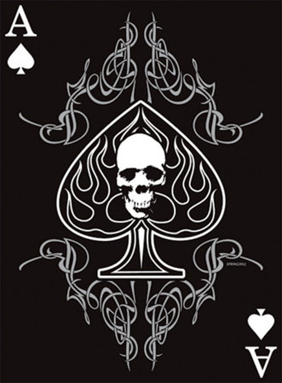 Ace of Spades Skull Fantasy T Shirt front by UltimateGraphix