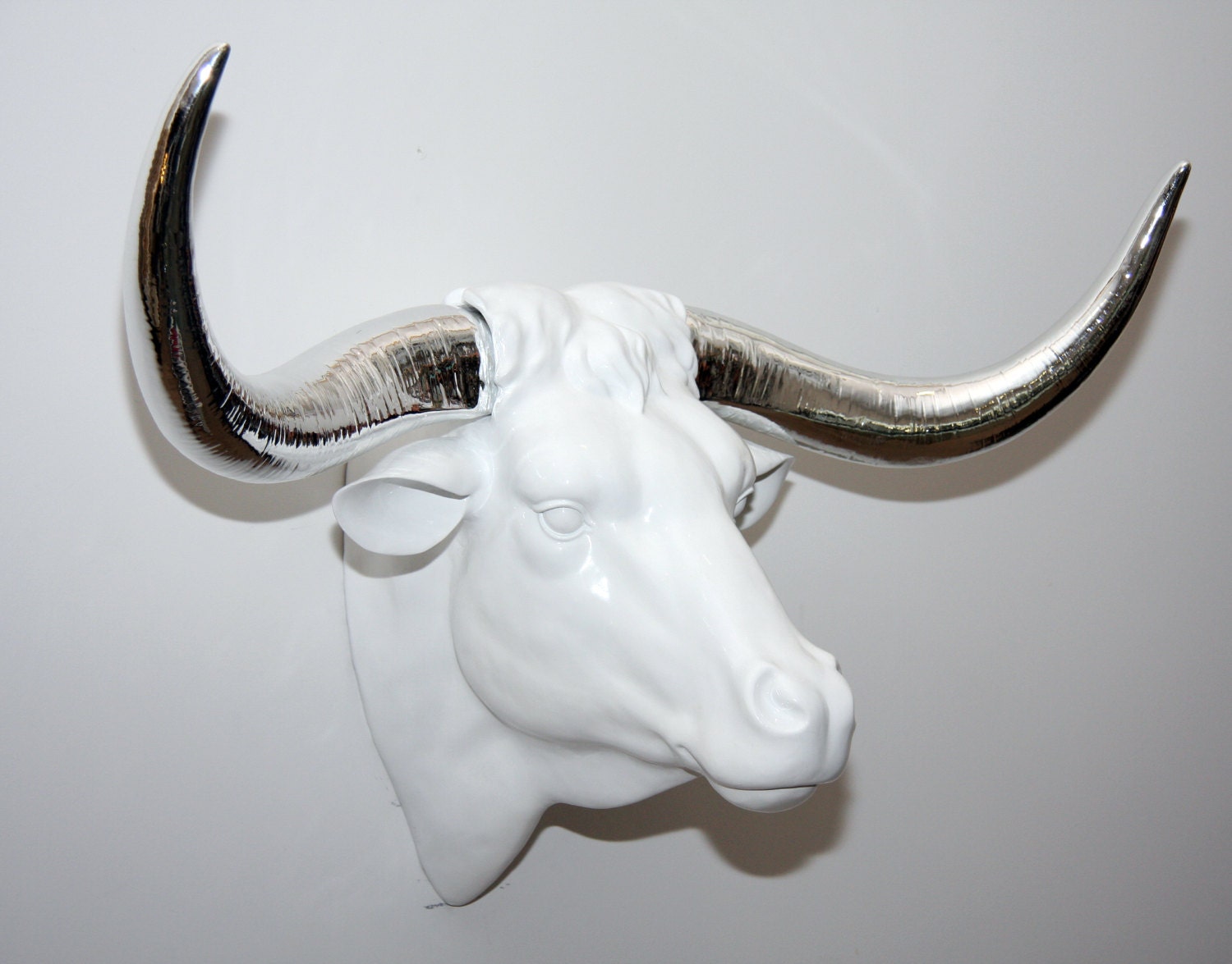 Bull Head Faux Taxidermy Resin with Silver by InteriorIllusions
