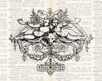 Cupid Angels Illustration Digital Download - Antique Cupid Angels Clipart Graphic Printable Transfer Craft Scrapbook INSTANT DOWNLOAD