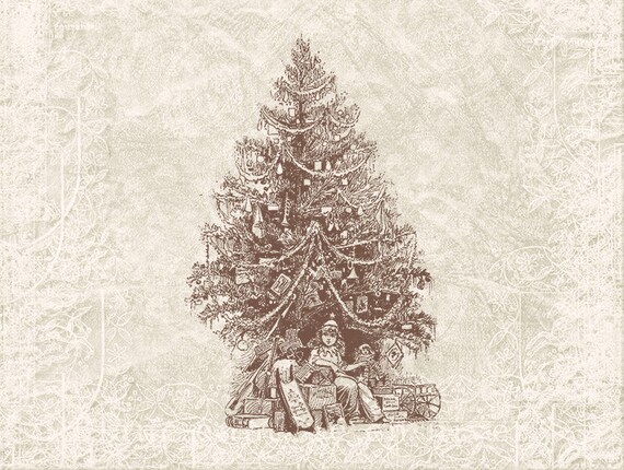 Digital Christmas Illustration - Antique Vintage Christmas Tree - Victorian Christmas - Tree Illustration Holiday Tree - INSTANT DOWNLOAD