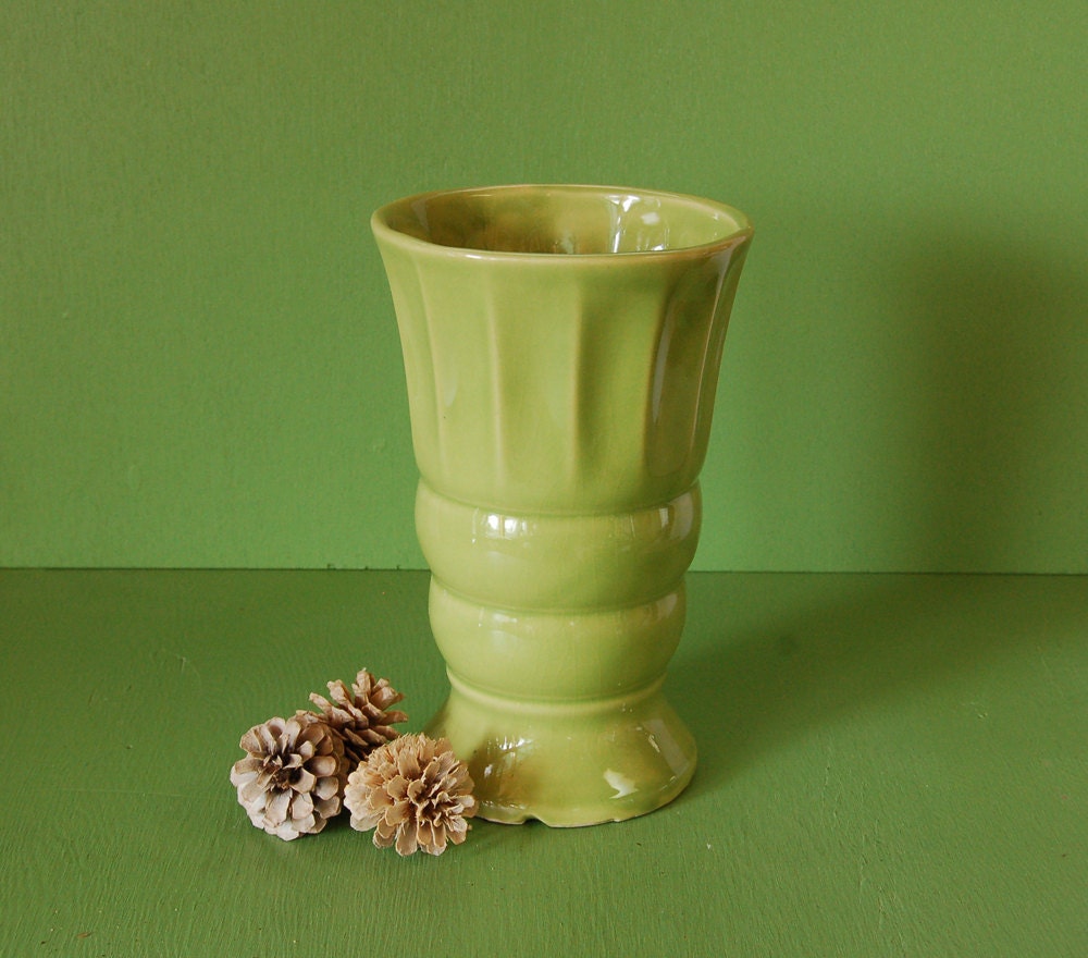 Tall Spring Green Pottery Vase Vintage Green Flower Vase