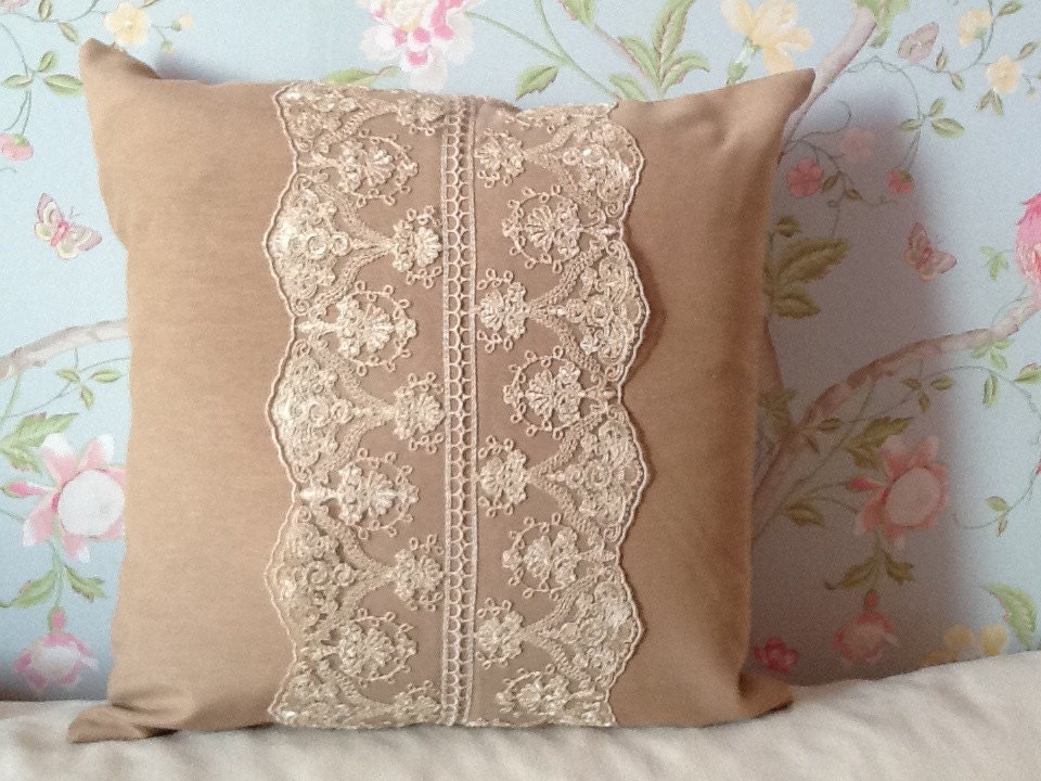 Mocha brown and beige lace pillow cover lace pillow cover