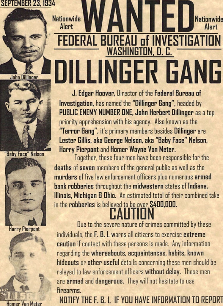 john dillinger handmade set of 5 posters by chickenfoots on Etsy