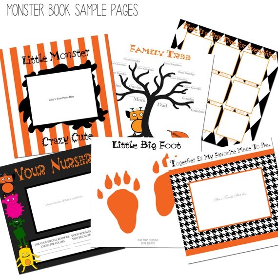 Modern Monster Black and Orange Baby Memory and Keepsake Book