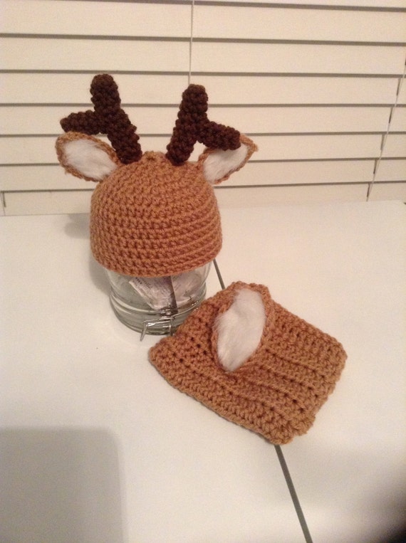 Crochet Whitetail Deer Baby Diaper Cover/Beanie Hat Set/Baby