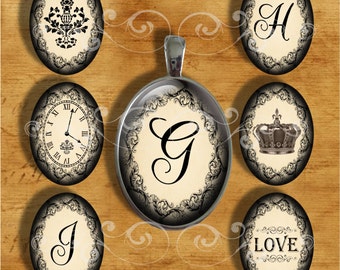 French Lace - Large Oval - 30 x 40 mm - Initials and Images - Digital Collage Sheet for Pendants, Magnets, Paper Crafts