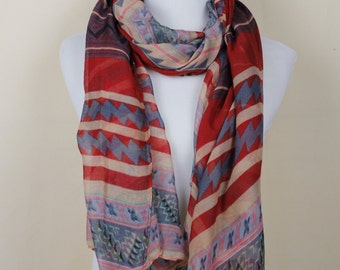 Mother's day gift,Multicolored Aztec Scarf - Red