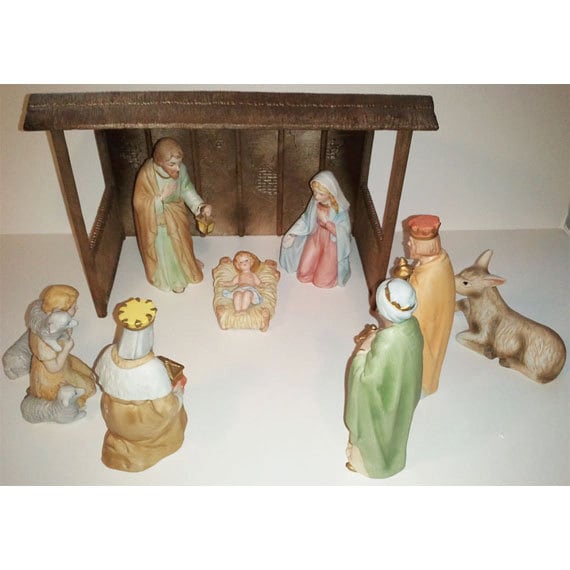 Homco Nativity Set Vintage Porcelain Bisque 9 Figurines and