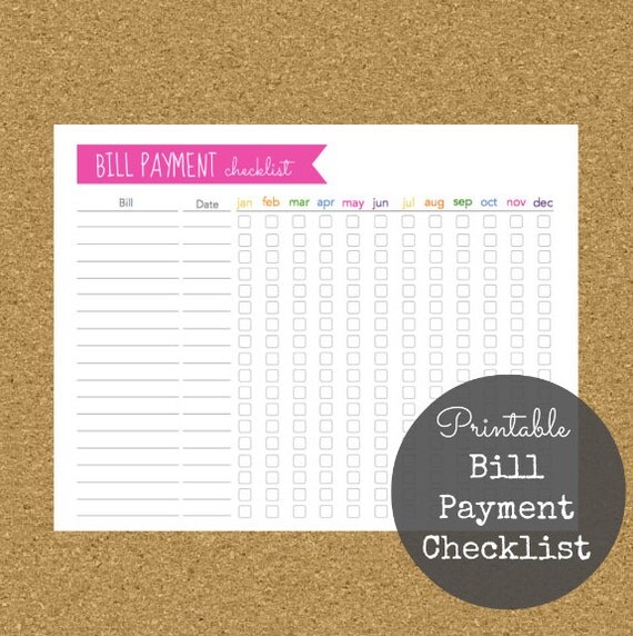 Printable Bill Payment Checklist By MKNPrintables On Etsy