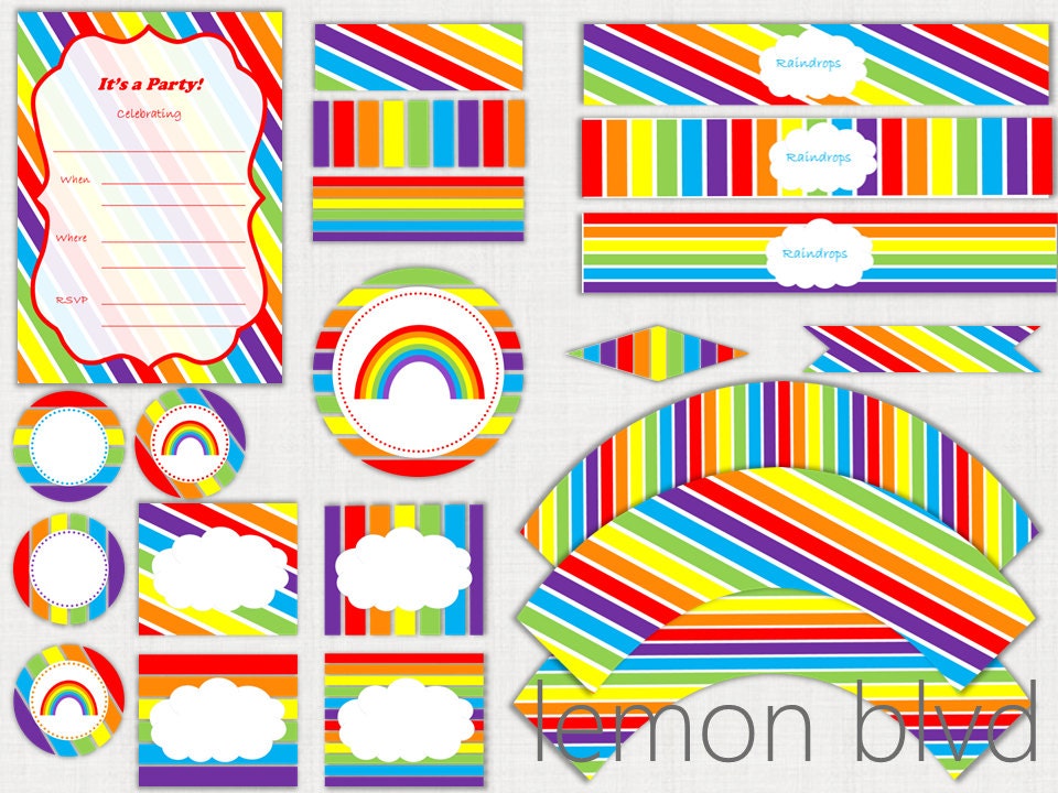 Rainbow Party Printables Package Instant Digital Download
