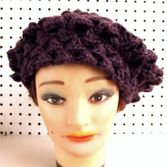 LENA Crochet Beret Hat - Crochet Shell Stitch in Plum Perfect Purple - Womens Hat Trendy - Crochet Hat for Women - Beret Crochet Hat