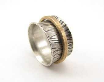 Prairie Grass sterling silver and brass spinner ring - made to order