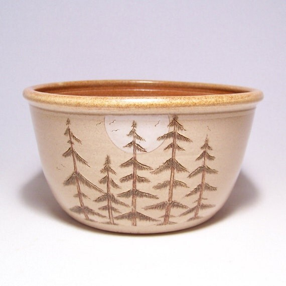 Pottery Pine Tree design Serving Bowl 2 quart by JimAndGina