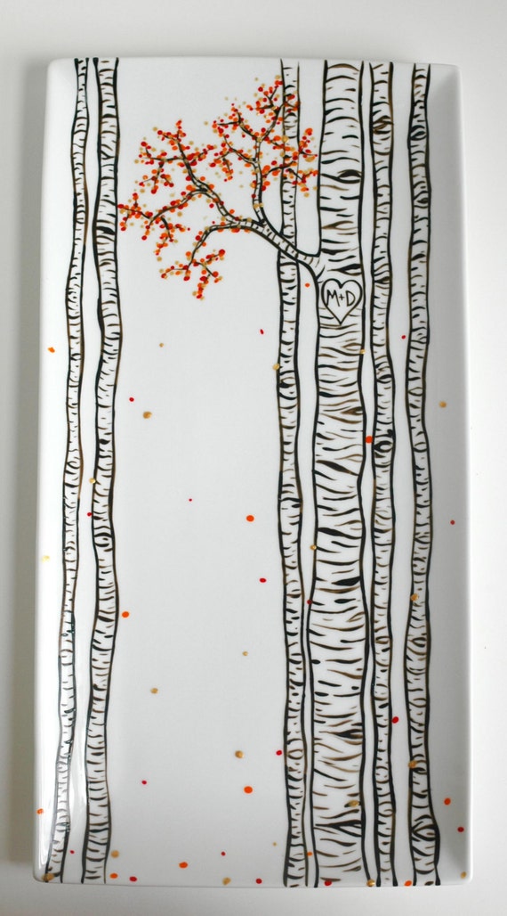 Birch Trees Hand Painted Personalized Platter