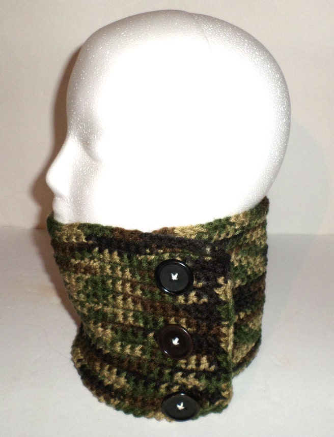 Crochet Scarf Crochet Camo Button Up Neck Gaiter Army