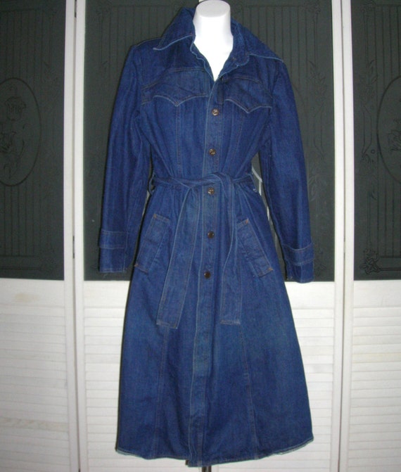 Vintage Denim Belted Dress Jacket Coat Dress Long by NotSewIdle
