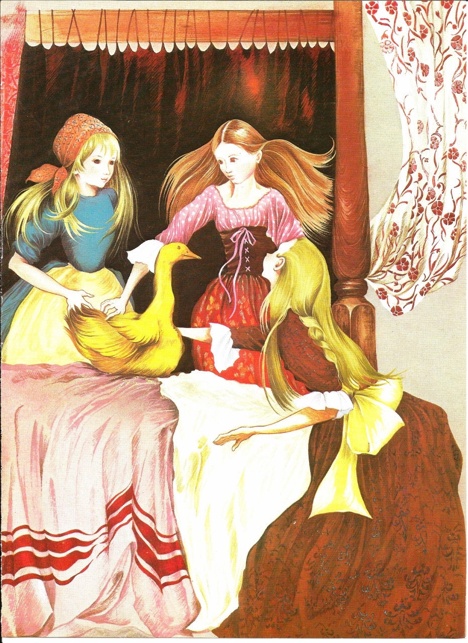 Fairy Tale Print Golden Goose Vintage Print by VickiesBeachHouse