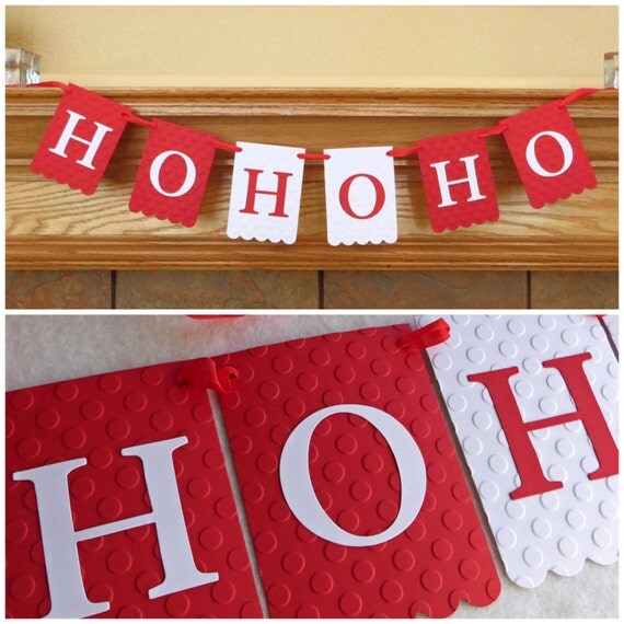 Ho Ho Ho Banner - Embossed Lrg Dots - READY TO SHIP - Holiday Decor Banner Christmas Banner Decoration Holiday Garland Il_570xn