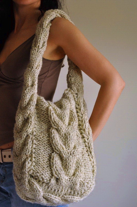 Texture cable shoulder bag hand knit hobo designer crossbody