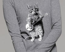 cat playing banjo t shirt