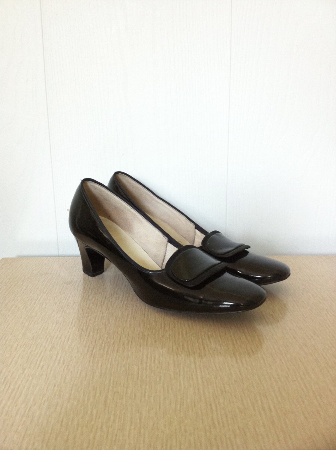 Vintage 1960s Black Shoes Vinyl Naturilzer High Heels with